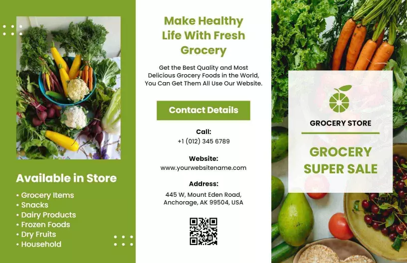 Fresh Green Healthy Grocery Store Super Sale Brochure Template