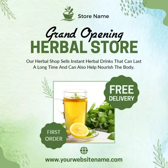 Fresh Green Herbal Store Grand Opening Promotion Ad Template