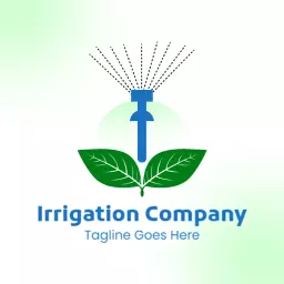 Fresh Green Leaves with Water Sprinkler for Irrigations Logo Template