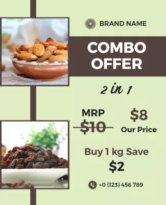 Fresh Green Natural Combo Offer for Nuts and Dried Fruits Poster Template
