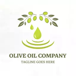 Fresh Green Olive Leaves and Oil Drop Highlighting Quality Logo Template