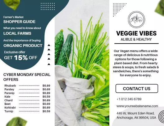 Fresh Green Organic Veggie Guide and Farm Offers Tri Fold Brochure Template
