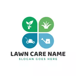 Fresh Green Quadrant Design Emphasizing Lawn Care Services Logo Template