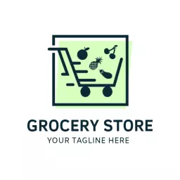Fresh Green Shopping Cart Representing Grocery Store Logo Template