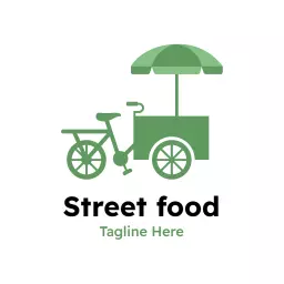 Fresh Green Street Food Bicycle Cart Serving Delightful Treats Logo Template
