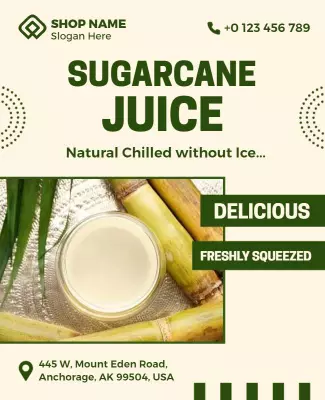 Fresh Green Sugarcane Juice Refreshment Poster Template