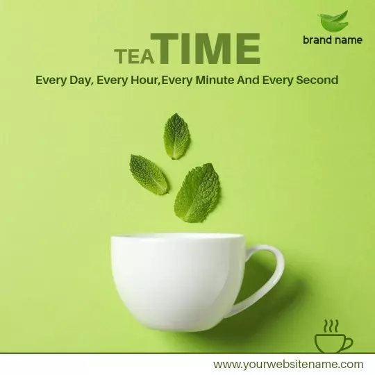 Fresh Green Tea Time with Mint Leaves Promotion Ad Template