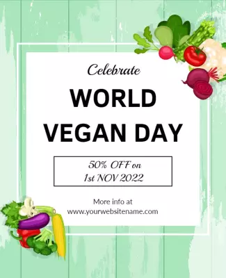 Fresh Green Vegetable Theme for World Vegan Day Celebration Poster Template