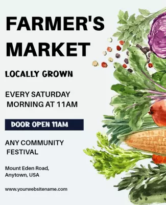 Fresh Green Watercolor Farmer's Market Community Festival Poster Template
