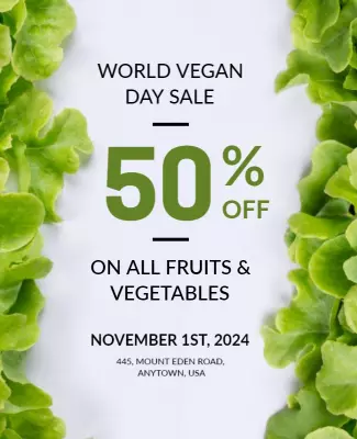 Fresh Green World Vegan Day Sale Discount Poster Template