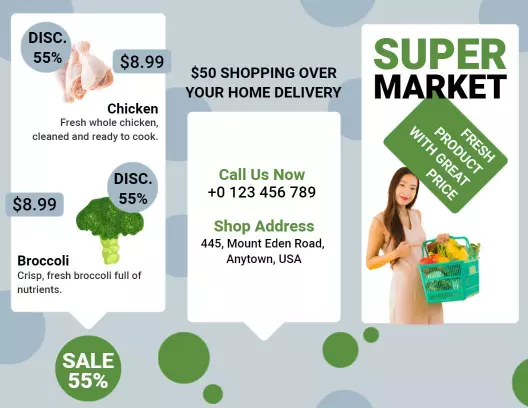 Fresh Grocery Products Discount and Sale Brochure Template