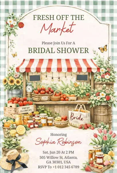 Fresh Market Theme Vibrant Bridal Shower Invitation Template