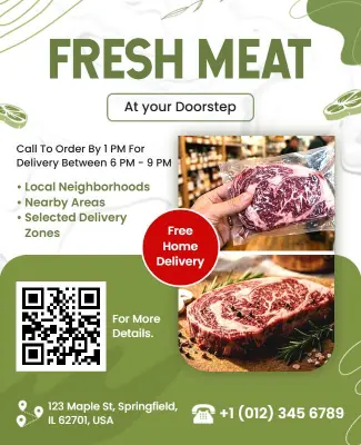 Fresh Meat Home Delivery Promotional Flyer Template