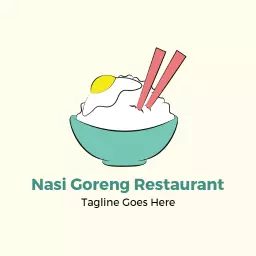 Fresh Nasi Goreng Bowl with Chopsticks for Restaurant Logo Template