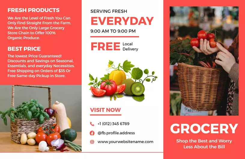 Fresh Organic Grocery Products with Local Delivery Brochure Template