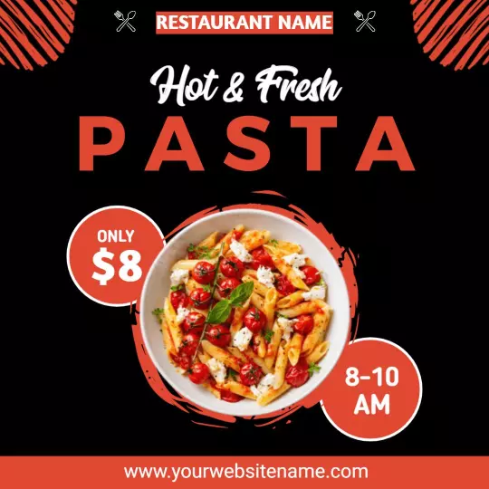 Fresh Pasta Dish Promotion with Time and Price Details Ad Template