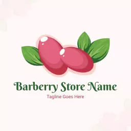 Fresh Pink Barberry Berries with Green Leaves Fruit Logo Template