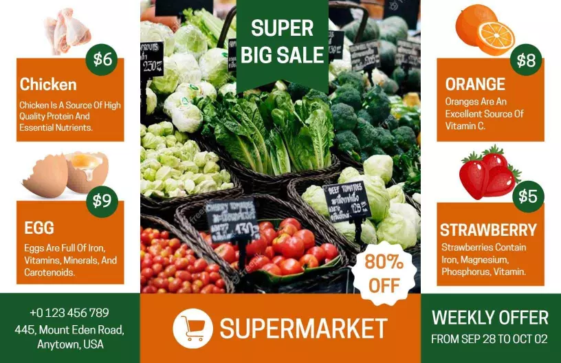Fresh Produce and Grocery Special Offers Brochure Template