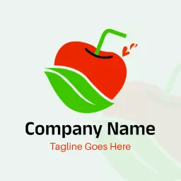 Fresh Red Fruit and Green Leaf Design for Juice Logo Template