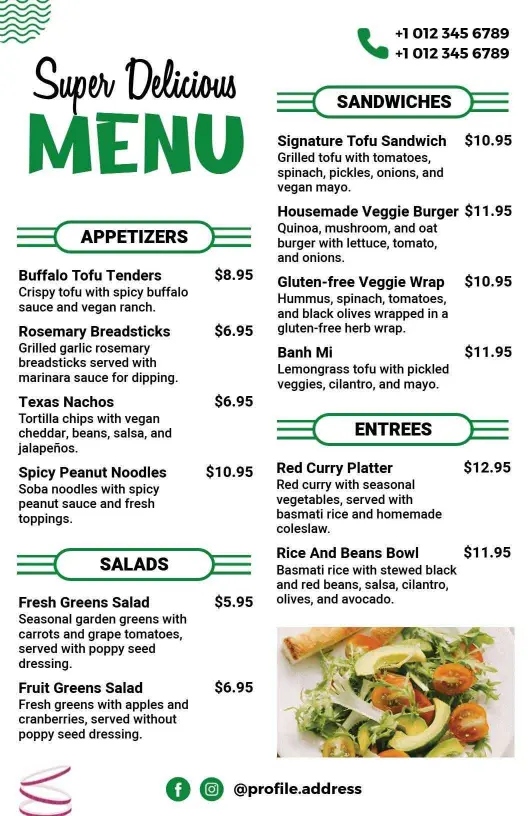 Fresh Salads and Delicious Vegan Sandwiches Restaurant Menu Template