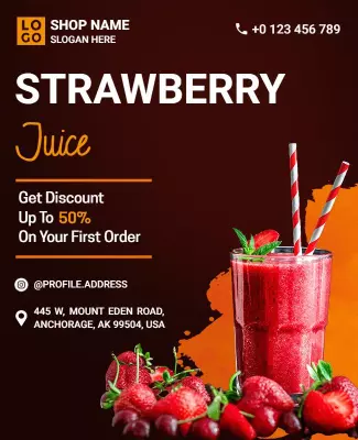 Vibrant Strawberry Juice Discount Promotion Flyer Template