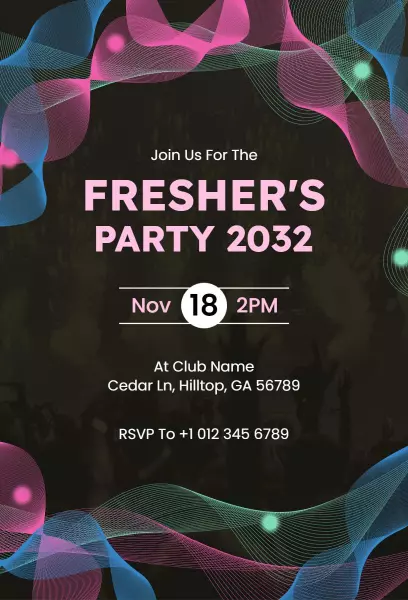 Fresher's Exciting Neon Themed Party Invitation Template