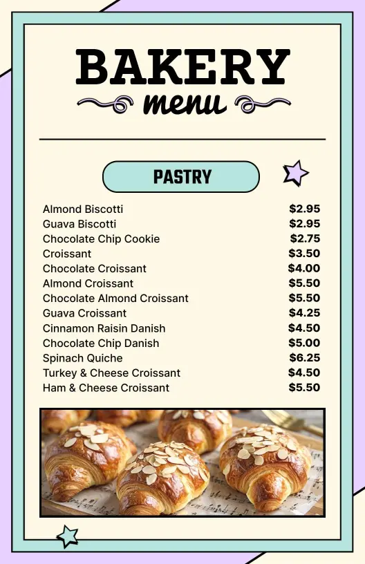 Freshly Baked Pastries and Delicious Treats Bakery Menu Template