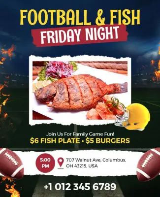 Friday Night Football and Fish Event Flyer Template