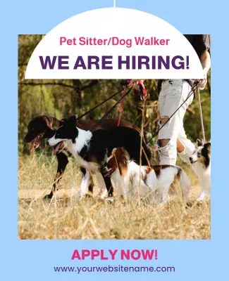 Friendly Blue Dog Walking Job Opportunity Hiring Poster Template
