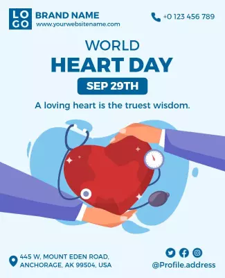 Friendly Blue World Heart Day Awareness Poster Template