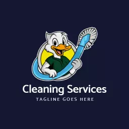 Friendly Cartoon Duck Cleaning Services with a Sponge Tool Logo Template