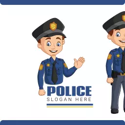 Friendly Cartoon Police Character with Badge and Uniform Logo Template