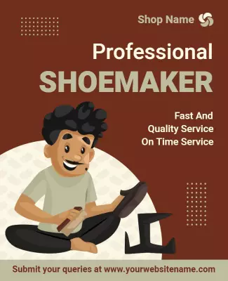 Friendly Cartoon Shoe Repair Service Poster Template