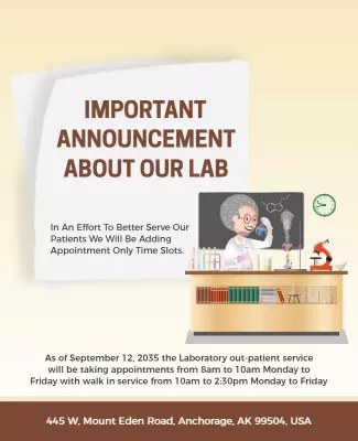 Friendly Cartoon Style Lab Announcement Information Poster Template