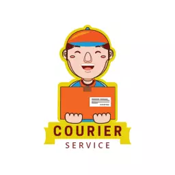 Friendly Courier Character Delivering Packages with Smiles Logo Template