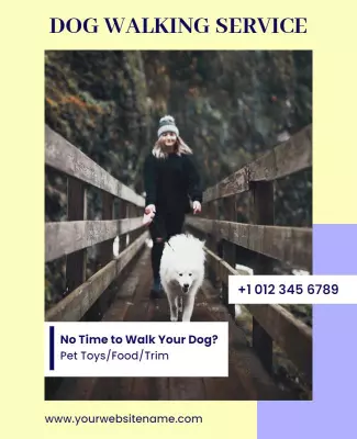 Friendly Dog Walking Service on Scenic Bridge Poster Template
