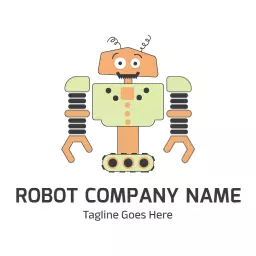 Friendly Green and Orange Robot Design for Tech Innovation Logo Template
