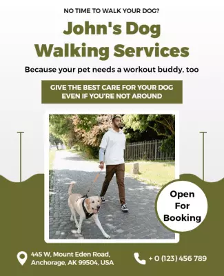Friendly Green Dog Walking Services Advertisement Poster Template