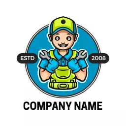 Friendly Installer in Bright Blue Uniform for Home Installation Logo Template