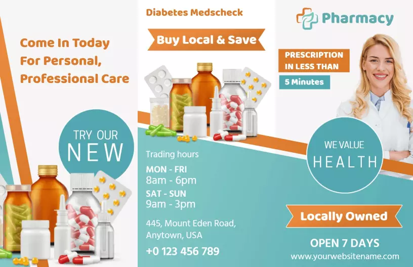 Friendly Local Pharmacy Diabetes Care and Health Services Brochure Template