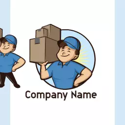 Friendly Mascot Carrying Boxes for Moving Services Logo Template