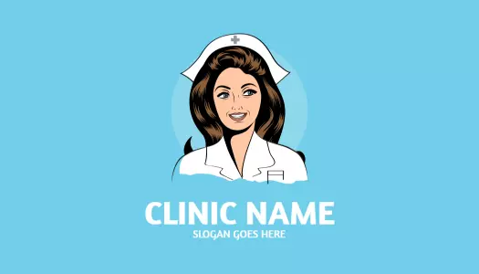 Friendly Nurse Illustration on Bright Blue Medical Clinic Business Card Template