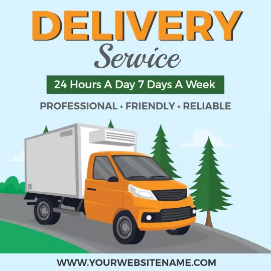 Friendly Orange Delivery Service Available 24/7 Ad Template