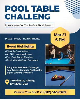 Friendly Pool Table Challenge Event Flyer Template