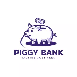 Friendly Purple Piggy Bank Design for Savings Logo Template