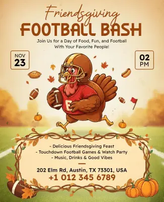Friendsgiving Football Bash Event Flyer Template