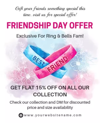 Charming Pink Watercolor Friendship Day Offer Flyer Template