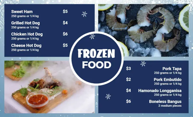 Frosted White and Blue Frozen Cuisine Menu Template