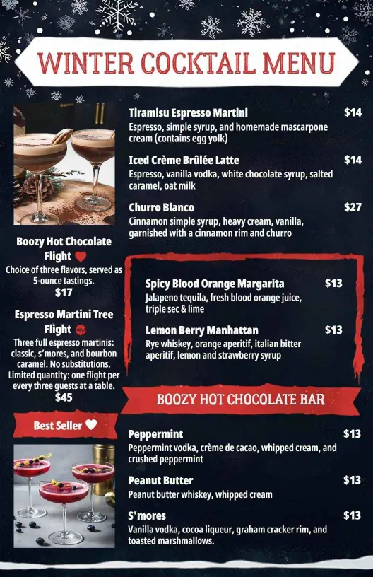 Frosty Winter Cocktail Selections Featuring Unique Flavors Cocktail Menu Template