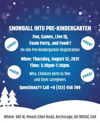 Frosty Winter Themed Pre-Kindergarten Registration Party Poster Template